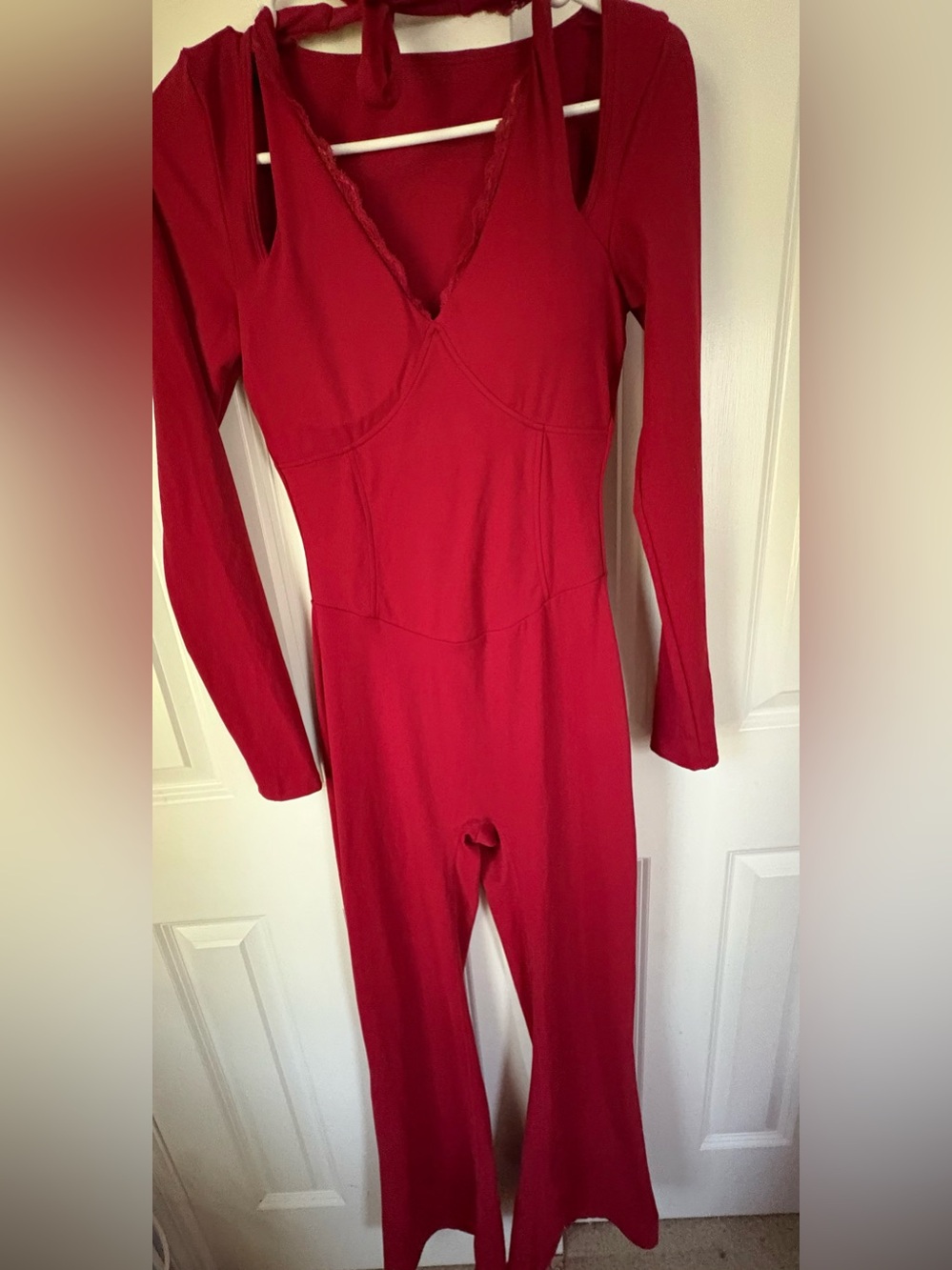 Red Long-Sleeve One-Piece Romper